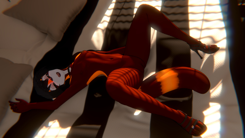 16:9 absurd_res ailurid bedroom_eyes female hi_res high_heels inviting kabangeh lying mammal may_sanderson narrowed_eyes on_back red_panda seductive solo spread_legs spreading widescreen