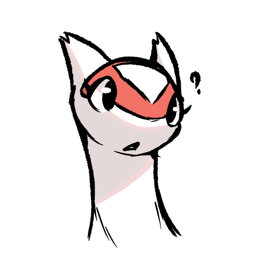 1:1 advos black_eyes confusion eyelashes female feral hi_res latias legendary_pok&eacute;mon nintendo open_mouth pok&eacute;mon pok&eacute;mon_(species) question_mark red_body simple_background solo solo_focus video_games white_body