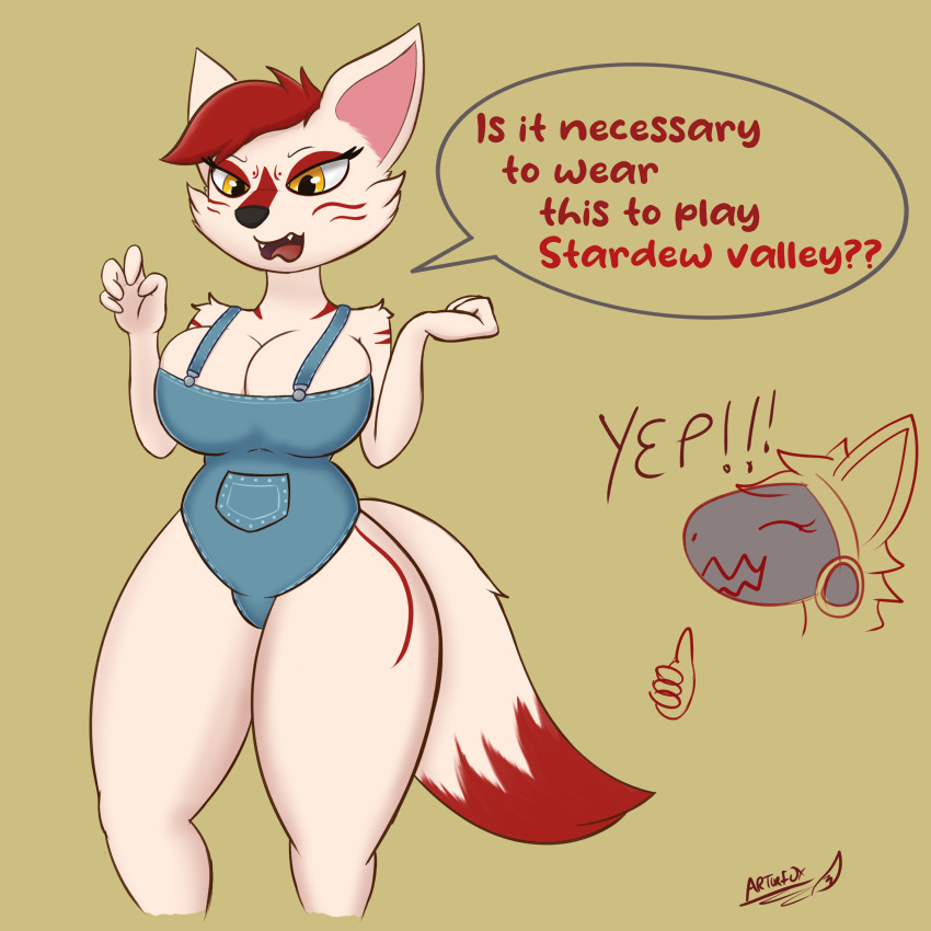 absurd_res anthro arturfox big_breasts breasts canid canine character dialogue fan_character female female/female fox furry hi_res mammal solo