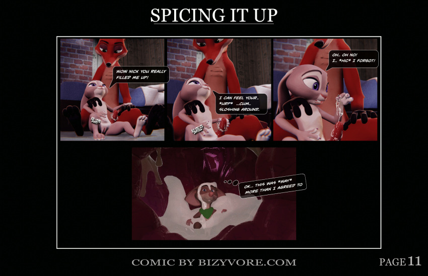 accidental_vore animal_genitalia animated anthro bizyvore bodily_fluids comic cum disney female genital_fluids genitals group hi_res judy_hopps male mammal mouse murid murine nick_wilde organs pussy rodent size_difference stomach trio vore zootopia