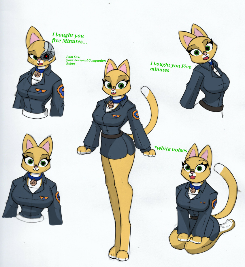 absurd_res android anthro big_breasts big_butt breasts butt clothing collar domestic_cat felid feline felis female hi_res hybrid machine mammal pace-maker robot solo sox_(lightyear) thick_thighs uniform