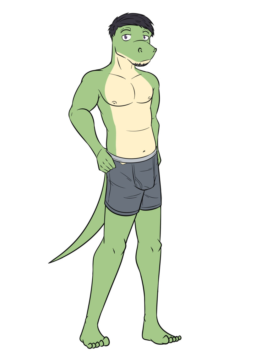 alternate_species anthro boxer_briefs bulge clothed clothing full-length_portrait furrification fuze hi_res male navel nipples portrait scalie shane_(stardew_valley) simple_background solo stardew_valley topless underwear underwear_only white_background