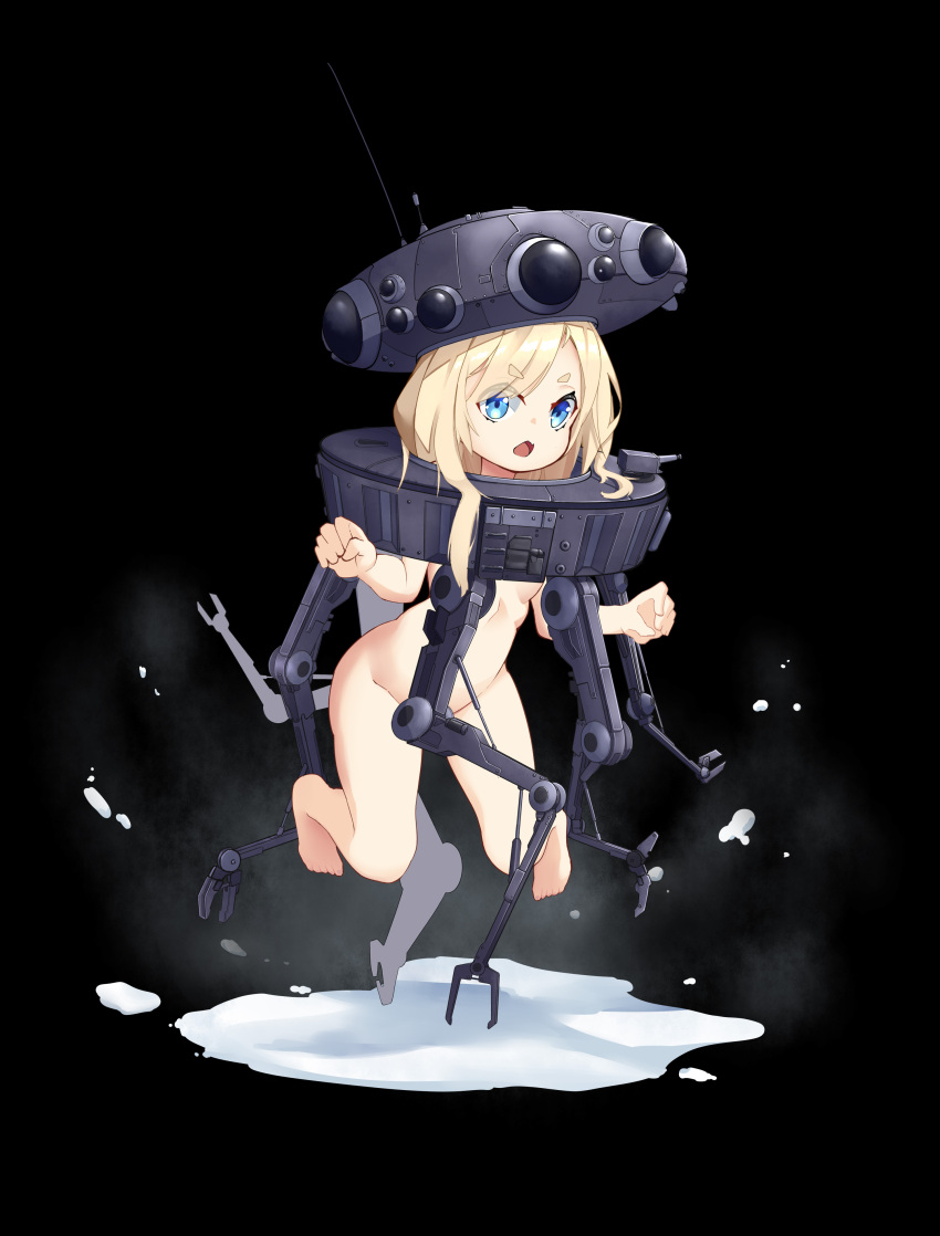 1girl absurdres blonde_hair blue_eyes breasts highres long_hair mecha_musume mofftarkin navel nude open_mouth personification probe_droid short_eyebrows sidelocks small_breasts star_wars star_wars:_the_empire_strikes_back thick_eyebrows
