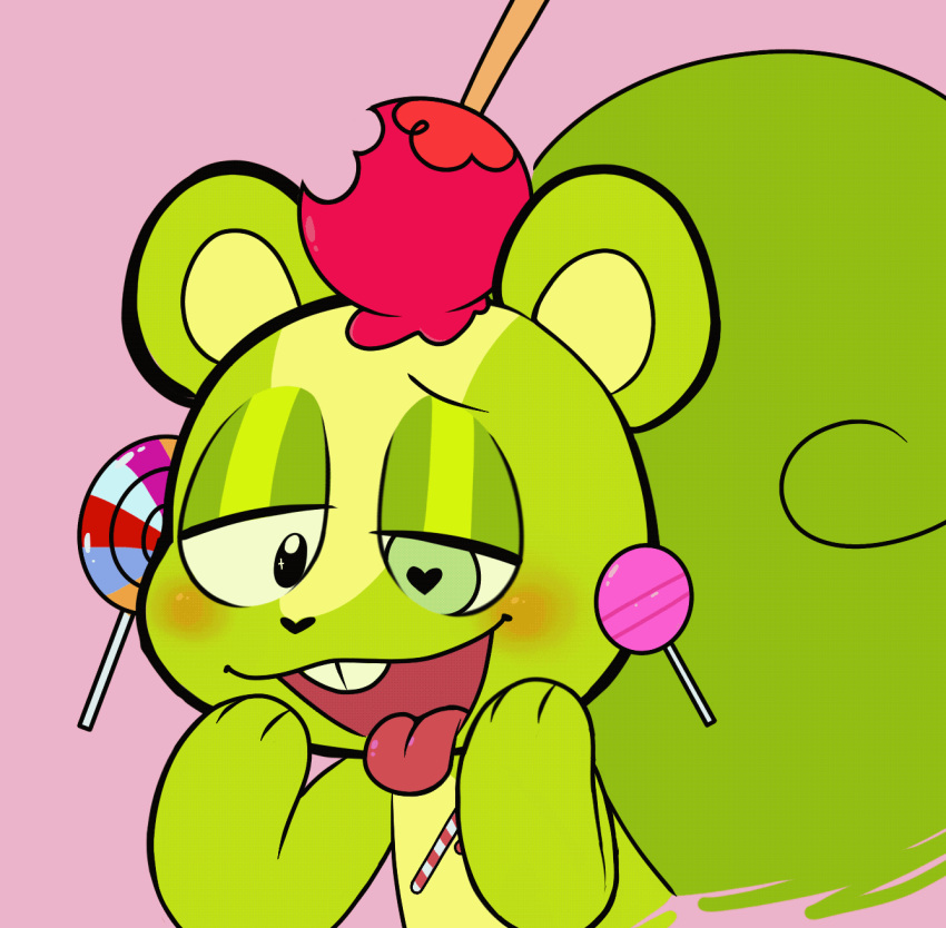 &lt;3 &lt;3_eyes 2020 2d_animation animated apple big_tail blush buckteeth candy candy_apple candy_cane dessert food green_body green_eyes half-closed_eyes happy_tree_friends heart_nose hi_res lollipop looking_down loop luvinluvly33 male mammal narrowed_eyes nutty_(htf) pink_background rodent sciurid semi-anthro simple_background solo teeth tongue tongue_out tree_squirrel