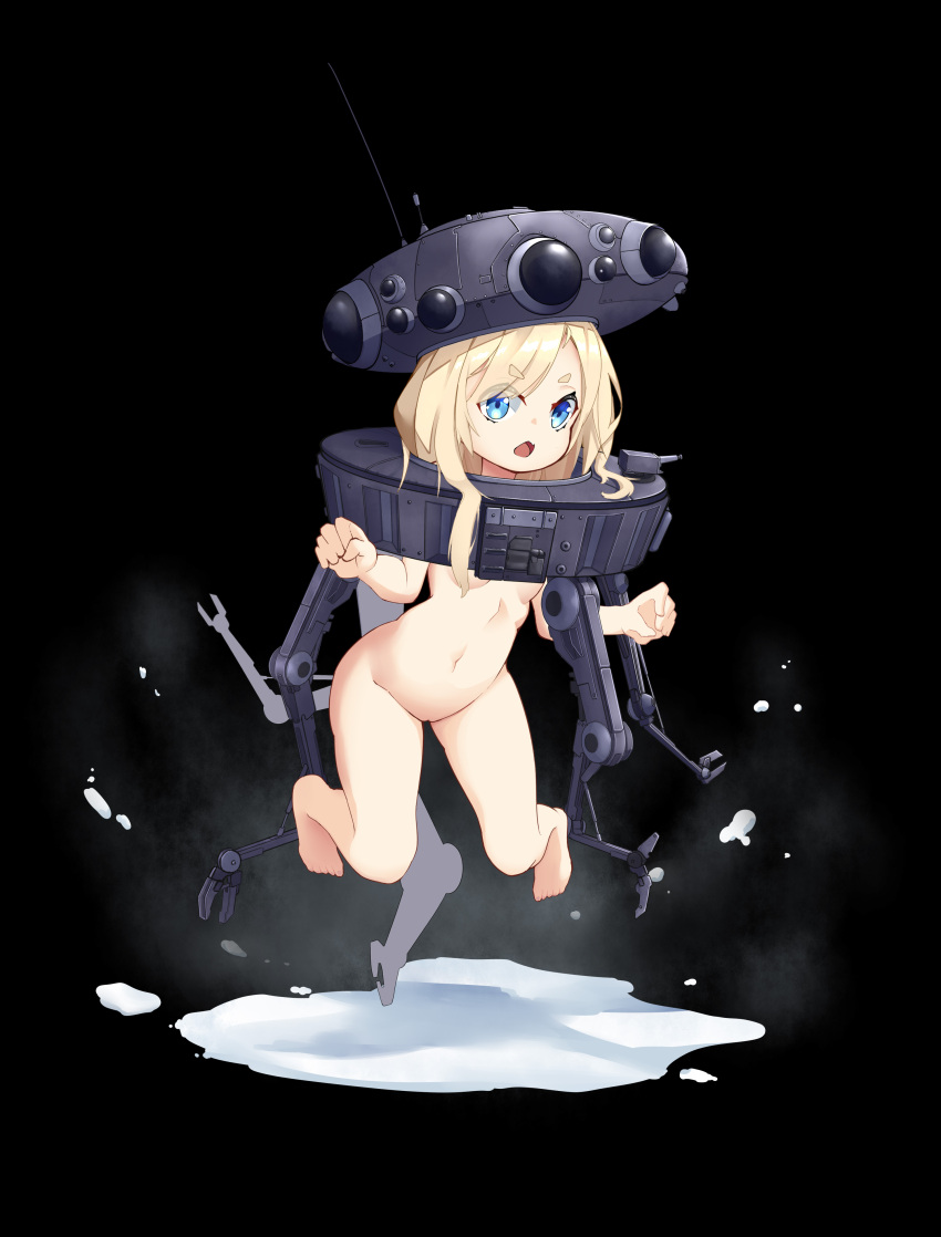 1girl absurdres blonde_hair blue_eyes breasts highres long_hair mecha_musume mofftarkin navel nude open_mouth personification probe_droid short_eyebrows sidelocks small_breasts star_wars star_wars:_the_empire_strikes_back thick_eyebrows