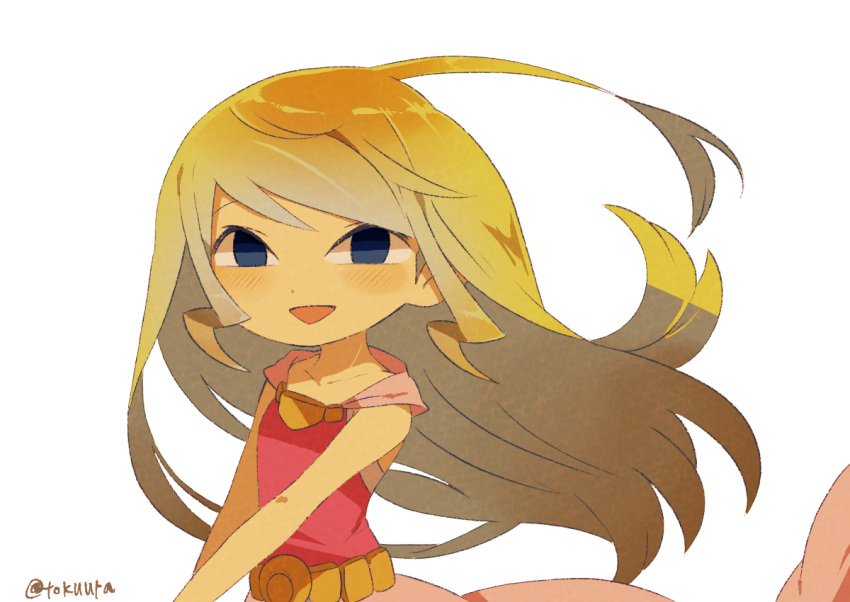 1girl artist_name back belt blonde_hair blue_eyes blush dress floating_hair gloves gloves_removed jewelry jewelry_removed long_hair looking_at_viewer multicolored_hair necklace necklace_removed pink_dress princess_zelda solo the_legend_of_zelda the_legend_of_zelda:_spirit_tracks the_legend_of_zelda:_the_wind_waker tiara_removed tokuura