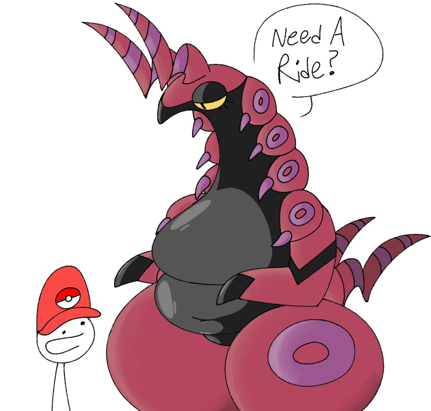 2024 antennae_(anatomy) anthro anthro_focus arthropod asking_another baseball_cap belly big_breasts biped breasts clothing curvy_figure duo english_text exoskeleton eye_contact featureless_breasts featureless_crotch female female_anthro female_focus generation_5_pokemon hat headgear headwear hi_res huge_hips huge_thighs human itz_not_v larger_anthro larger_female lidded_eyes looking_at_another looking_down_at_another looking_up_at_another mammal monoboob navel nintendo nude overweight overweight_anthro overweight_female pokeball_print pokemon pokemon_(species) pokemon_trainer pokemorph scolipede simple_background size_difference smaller_human solo_focus speech_bubble standing talking_to_another text thick_thighs voluptuous white_background wide_hips yellow_sclera