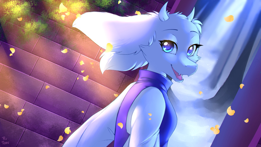 absurd_res anthro blue_eyes bovid caprine female fur goat hi_res horn mammal silberhoernchen smile smiling_at_viewer solo toriel undertale_(series) white_body white_fur