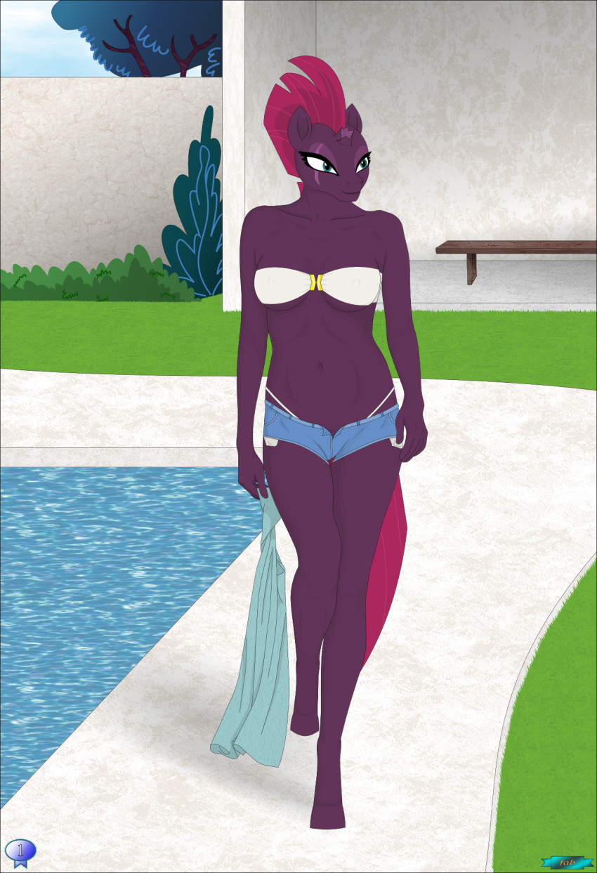 anthro bikini bottomwear clothing equid equine fab3716 female friendship_is_magic hasbro hi_res horn mammal my_little_pony my_little_pony:_the_movie_(2017) pool_(disambiguation) shorts solo swimwear tempest_shadow_(mlp) unicorn