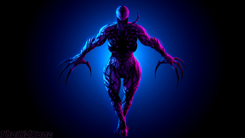 3d_(artwork) alien big_breasts breasts digital_media_(artwork) fan_character fangs featureless_breasts female genitals hi_res humanoid marvel open_mouth pussy simple_background solo symbiote syx_(symbiote) teeth teratophilia thekidxeno thick_thighs tongue tongue_out white_eyes