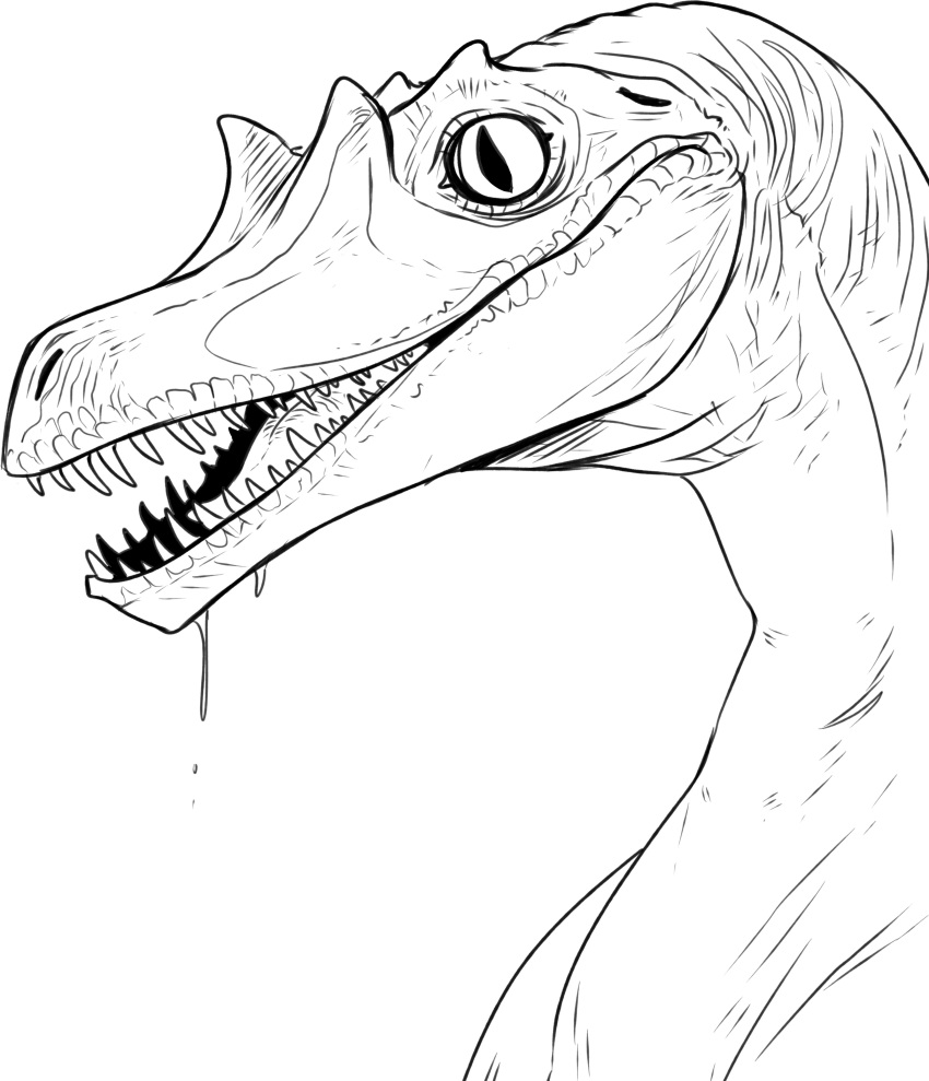absurd_res ambiguous_gender black_and_white bodily_fluids bust_portrait dinosaur dripping drooling hi_res imperatorcaesar monochrome open_mouth portrait pupils reptile saliva saliva_drip saliva_string scales scalie sharp_teeth simple_background slit_pupils teeth wide_eyed wrinkles