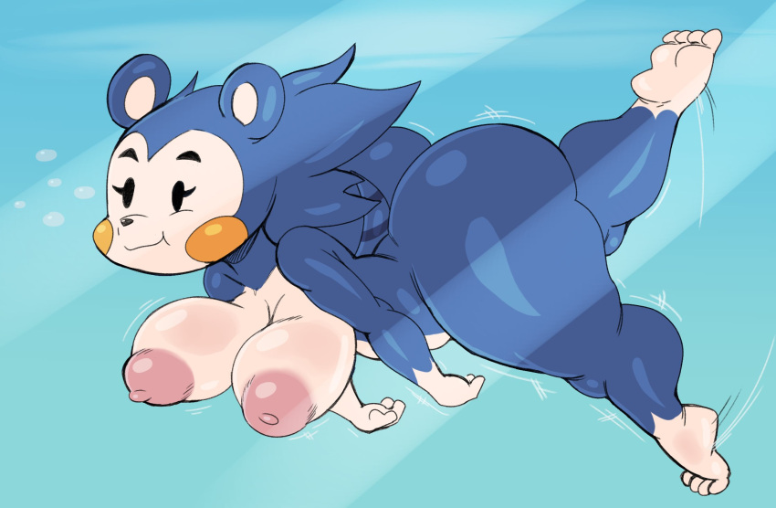 animal_crossing anthro areola big_breasts big_butt blue_body blue_hair breasts butt curvy_figure eulipotyphlan female hair hedgehog hi_res mabel_able mammal nintendo nude puffy_areola purple_yoshi_draws skinny_dipping solo swimming thick_thighs underwater video_games voluptuous water wide_hips