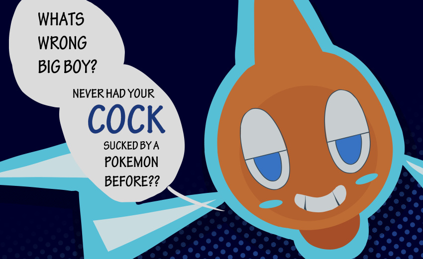 2022 absurd_res ambiguous_gender bedroom_eyes blue_eyes blush comic conjoined_speech_bubble dialogue digital_drawing_(artwork) digital_media_(artwork) english_text feral grin half-closed_eyes hi_res jessexxx looking_at_viewer meme narrowed_eyes naughty_face nintendo orange_body pattern_background pok&eacute;mon pok&eacute;mon_(species) question_mark rotom seductive simple_background smile solo speech_bubble teeth text video_games