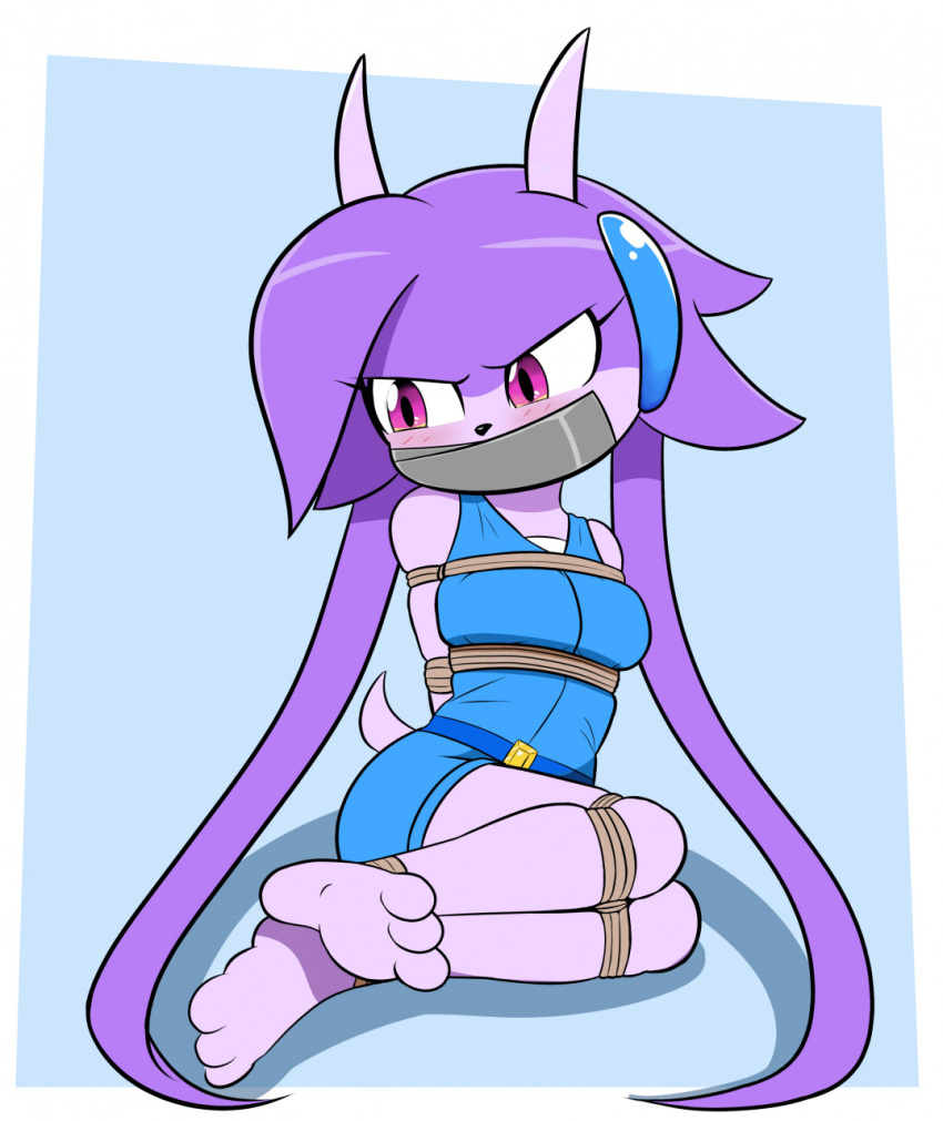 arms_tied bdsm bondage bound dragon female freedom_planet gag gagged hi_res imuyk legs_tied sash_lilac solo video_games