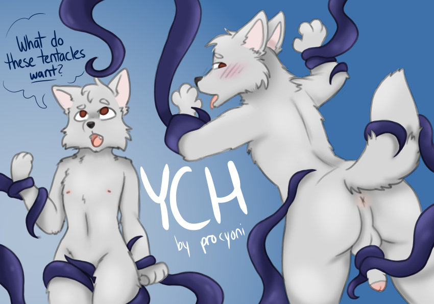absurd_res anthro blush hi_res procyoni solo tentacles ych_(character)