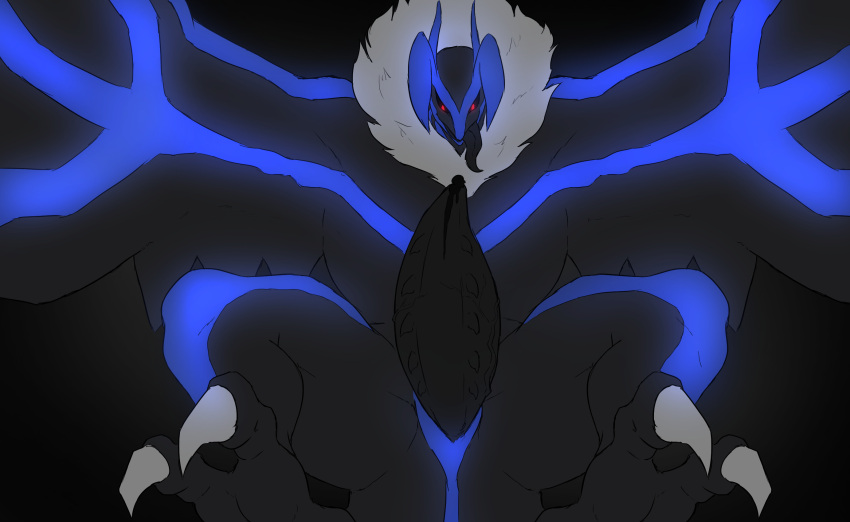 black_cum black_sclera bodily_fluids colored_cum cum feral genital_fluids genitals glowing glowing_eyes hi_res legendary_pok&eacute;mon low-angle_view male nevan_nedall_(colorist) nintendo penile_spines penis pok&eacute;mon pok&eacute;mon_(species) solo thegreatlionfish tongue tongue_out unusual_bodily_fluids unusual_cum unusual_genital_fluids video_games worm's-eye_view yveltal