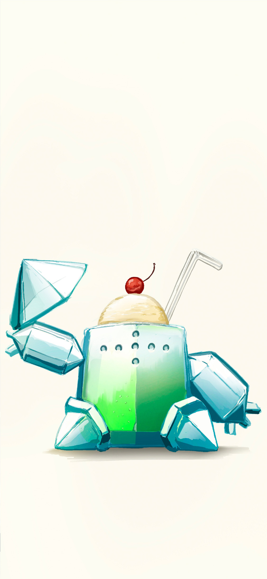 absurdres cherry commentary_request container drinking_straw food fruit highres ice_cream outstretched_arm pokemon regice sitting stalk suchi_(fsur7444) white_background