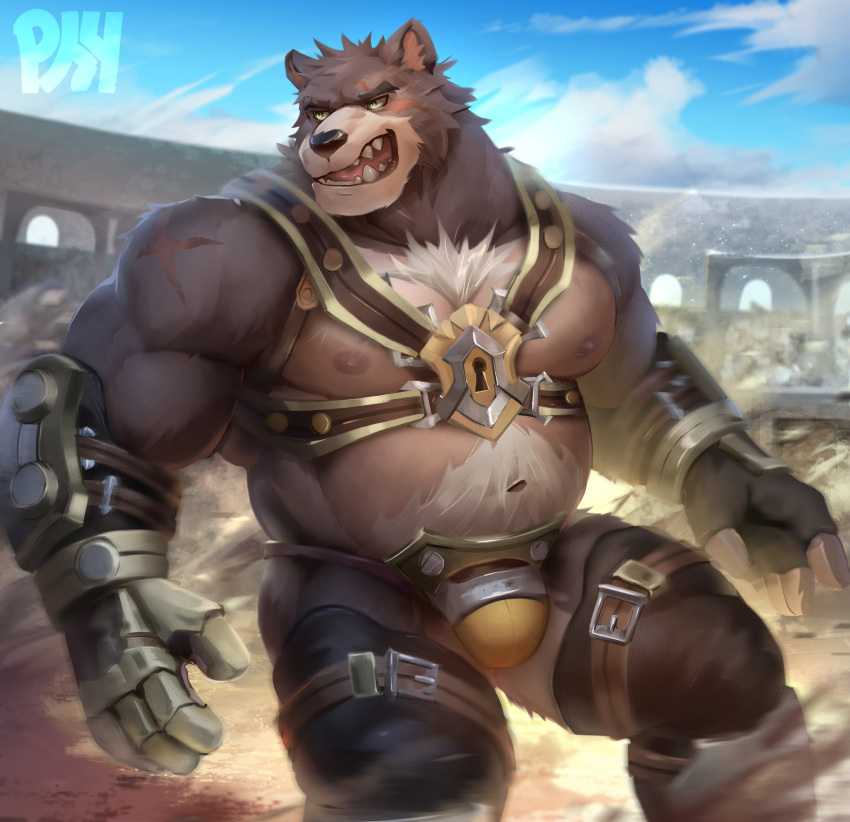 american_black_bear anthro black_bear clothed clothing hi_res male mammal nipples partially_clothed physen scar solo tharsix ursid ursine