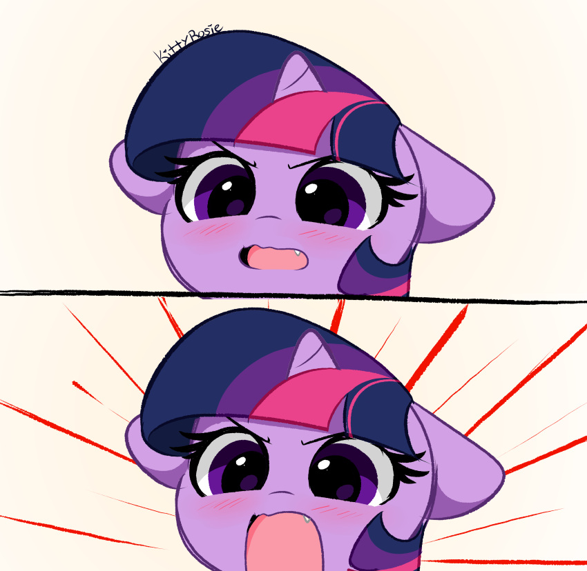 2_panel_comic absurd_res angry_noises bangs blush comic cute_fangs equid equine eyelashes fangs female friendship_is_magic hair hasbro hi_res horn kittyrosie mammal meme my_little_pony open_mouth purple_body purple_eyes purple_hair twilight_sparkle_(mlp) unicorn