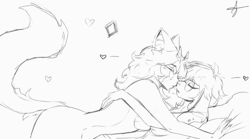 &lt;3 agnes_mary_(vany214) anthro black_and_white bovid breast_squish breasts breasts_frottage breath_cloud canid canine caprine caprine_demon demon duo ear_piercing ear_ring embrace eyes_closed eyewear eyewear_only female female/female fox glasses glasses_only hair hi_res horn hug hybrid judity_della_vanny_(vany214) kissing lagomorph leporid long_hair long_tail lying_on_another mammal monochrome nude piercing rabbit ring_piercing signature sketch squish unknown_artist unknown_artist_signature