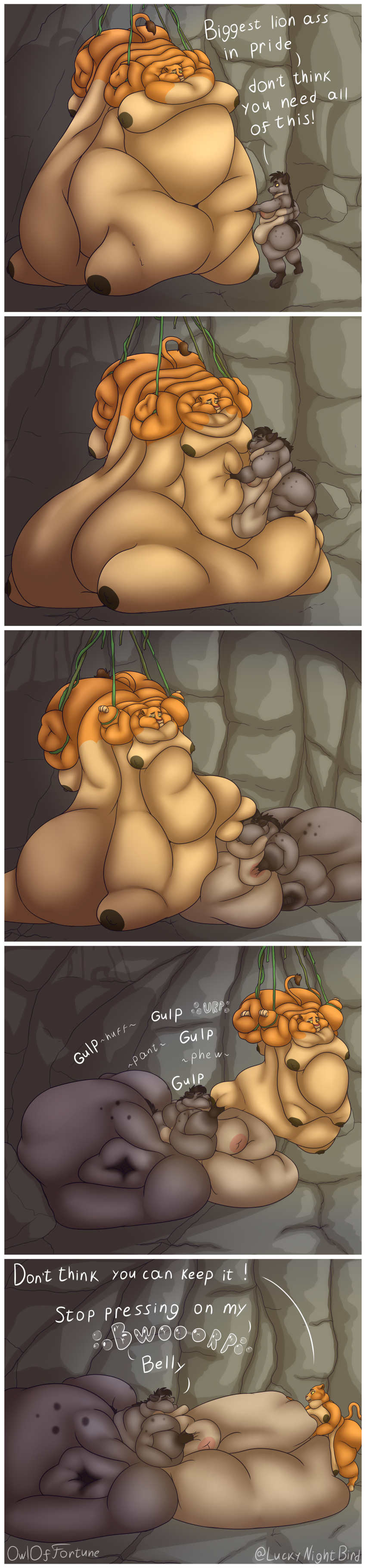 absurd_res anthro areola ass_up belly belly_grab belly_overhang belly_scales big_areola big_belly big_breasts big_butt breastfeeding breasts breath bubble burping butt butt_expansion cave comic_panel dialogue disney duo english_text expanding expansion expansion_sequence eyes_closed felid female female/female from_side fur grey_body grey_fur growing hi_res huge_areola huge_breasts huge_butt huge_hips huge_thighs hyaenid hyper hyper_belly hyper_butt kiara lion long_image looking_at_another looking_down looking_pleasured mammal morbidly_obese multi_breast multicolored_body multicolored_fur navel nude obese obese_anthro obese_female on_air on_ground orange_body orange_fur overweight overweight_anthro overweight_female owloffortune pantherine panting presenting presenting_hindquarters scales sequence shenzi size_difference size_play smile sound_effects spotted_hyena swallowing talking_to_another tall_image text the_lion_king thick_thighs touching_belly touching_own_breast transfer two_tone_body two_tone_fur wide_hips yellow_eyes