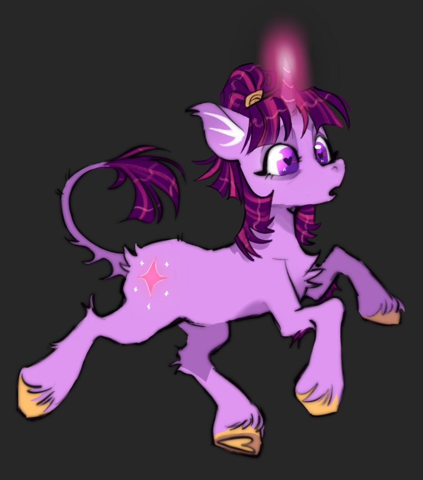 &lt;3 &lt;3_eyes black_background bun_(hairstyle) caninecrypt chest_tuft cutie_mark ear_markings equid equine eyelashes facial_markings female feral fetlocks friendship_is_magic fur glowing glowing_horn hair hair_bun hasbro head_markings hi_res hooves horn mammal markings my_little_pony open_mouth pink_glow purple_body purple_eyes purple_fur purple_hair purple_tail simple_background solo tuft twilight_sparkle_(mlp) winged_unicorn wings yellow_hooves