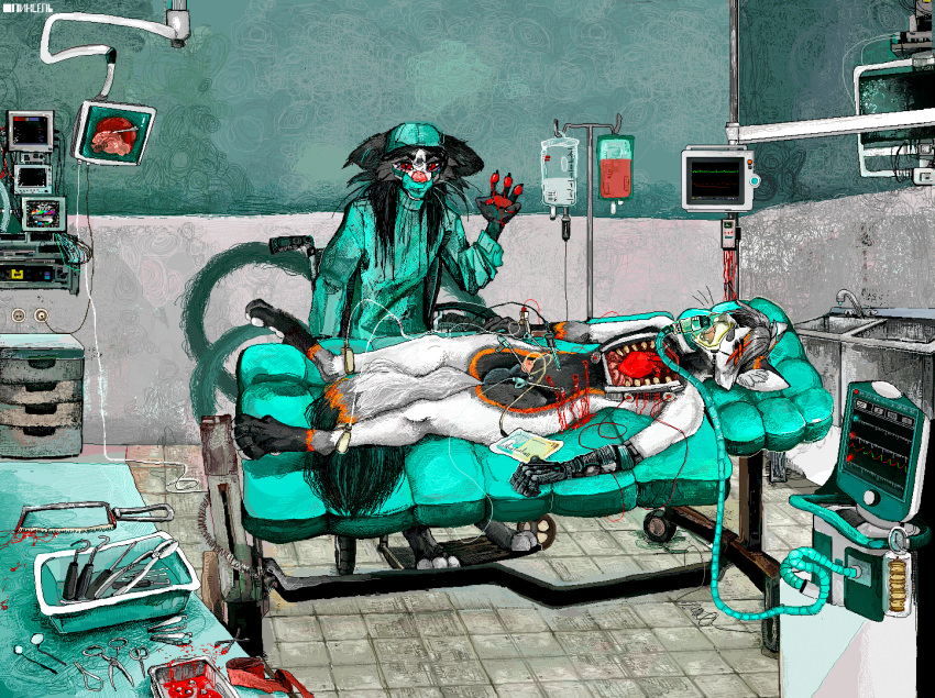 anesthesia animated anthro blood bodily_fluids bullet cardiogram doctor duo felid feline ion jeffusherb male male/male mammal mask medical_instrument monitor oxygen pascal pascal_(jeffusherb) pixel scalpel scientific_instrument surgeon surgical_instrument surgical_operation tourniquet ventilator wheelchair wounded