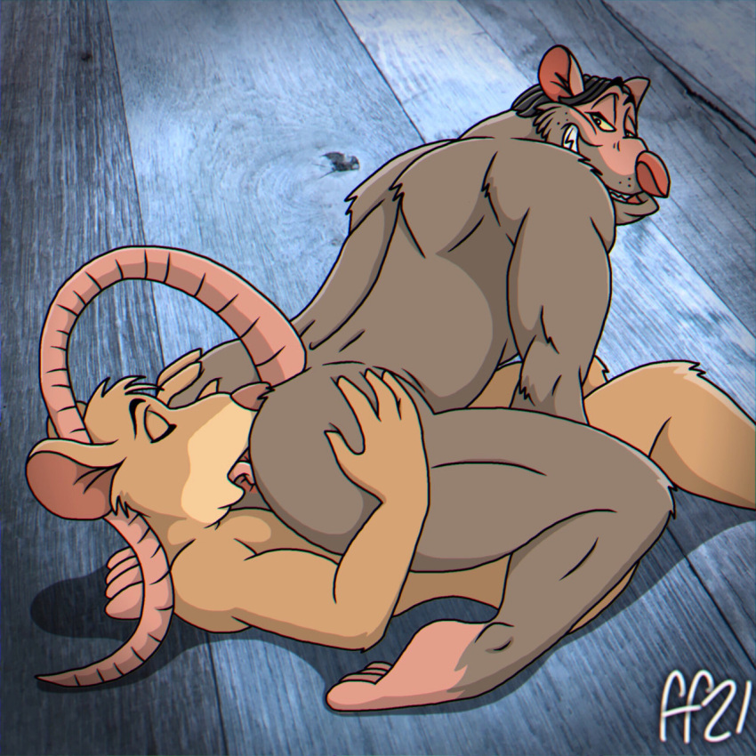 anal anthro anus basil_(disney) brown_body brown_fur disney duo eyes_closed fabfelipe feet fur hair hand_on_butt hi_res kneeling looking_at_another lying male male/male mammal mouse murid murine on_back oral professor_padraic_ratigan_(disney) raised_tail rimming rodent sex signature tagme the_great_mouse_detective