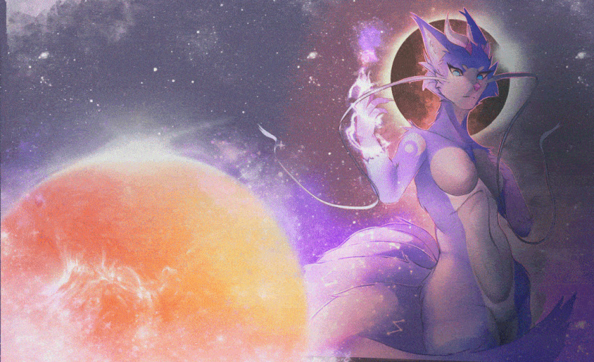 animated anthro cosmic_background female galaxy macro micro pinkookie planet short_playtime solo