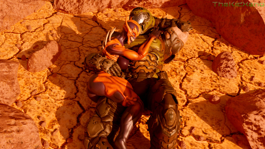 16:9 3d_(artwork) armor big_butt black_body breasts butt claws cuddling demon detailed_background digital_media_(artwork) doom_(series) doom_slayer duo faceless_character faceless_female fangs female headgear helmet hi_res human humanoid id_software imp_(doom) interspecies light-skinned_male love lying male male/female mammal multicolored_body muscular muscular_male nipples nude open_mouth open_smile orange_body romantic smile source_filmmaker teeth teratophilia thekidxeno thick_thighs two_tone_body video_games widescreen