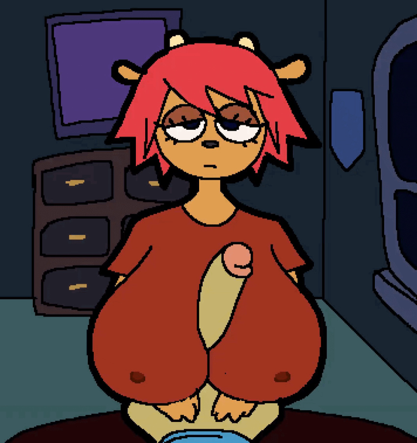animated anthro big_breasts big_penis black_eyes bored bored_expression bottomless bouncing_breasts bovid breast_play breasts caprine clothed clothing duo erection female first_person_view genitals hair huge_breasts lammy_lamb looking_at_viewer loop male male/female male_pov mammal nipple_outline orange_body parappa_the_rapper penis red_hair sex sheep shirt short_playtime sony_corporation sony_interactive_entertainment tan_body titfuck titfuck_over_clothes toedi topwear um_jammer_lammy video_games