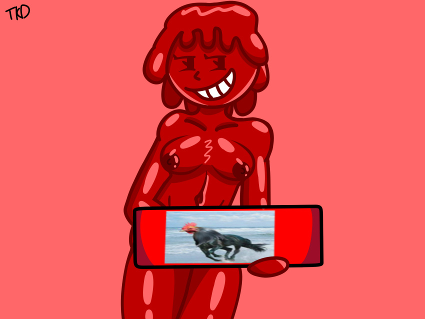 4:3 breasts equid equine female food food_creature food_humanoid gesture glistening glistening_body hi_res holding_object horse humanoid jelly_(food) mammal meme pointing shitpost simple_background small_breasts smug solo thick_thighs tkd