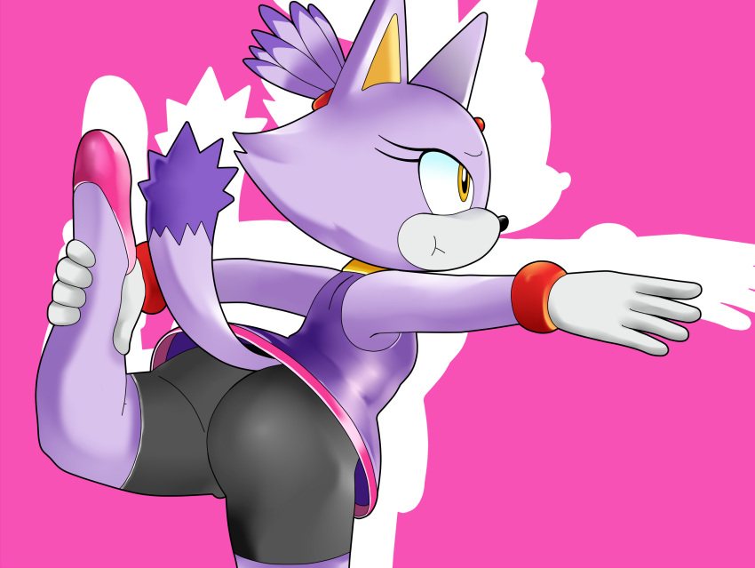 aerth anthro big_butt blaze_the_cat butt domestic_cat felid feline felis female forehead_gem hi_res mammal sega solo sonic_the_hedgehog_(series) stretching yellow_eyes