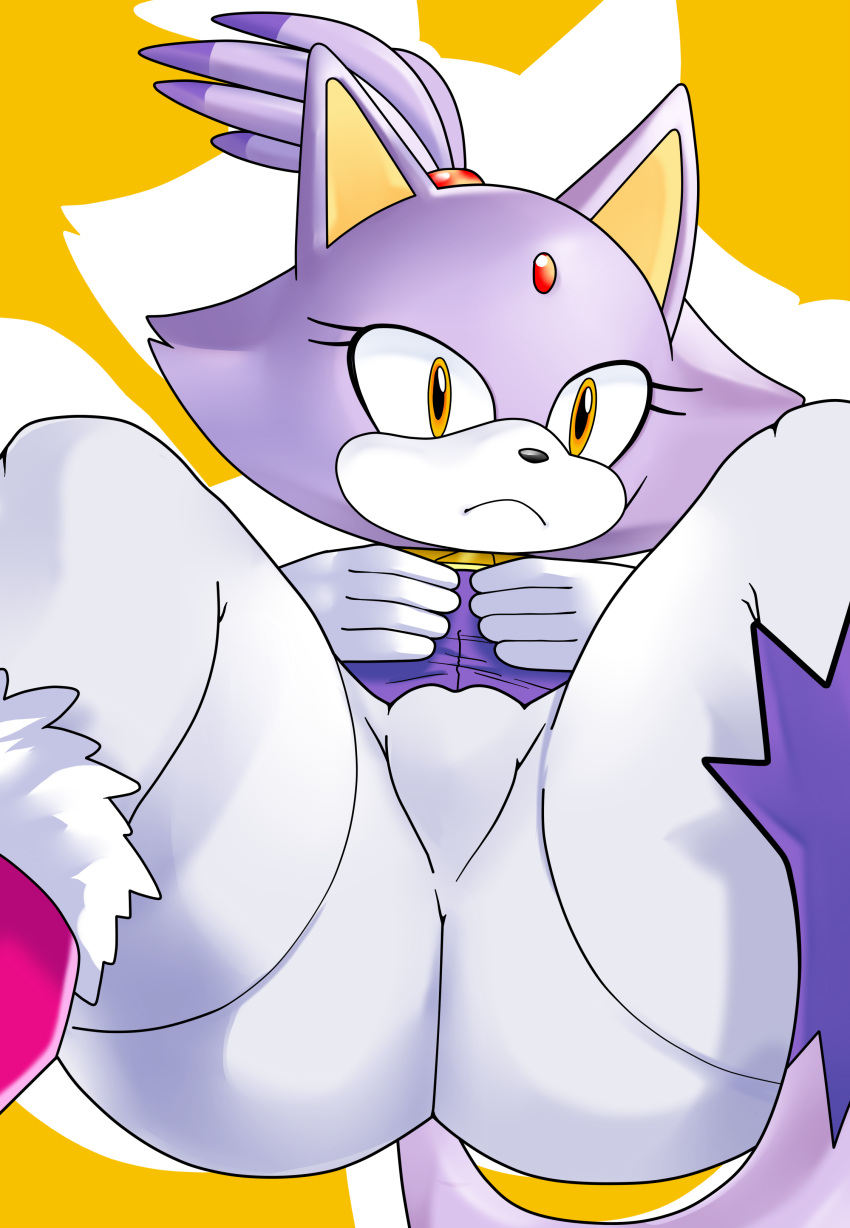 absurd_res aerth anthro blaze_the_cat domestic_cat felid feline felis female forehead_gem hi_res mammal pose sega solo sonic_the_hedgehog_(series) yellow_eyes