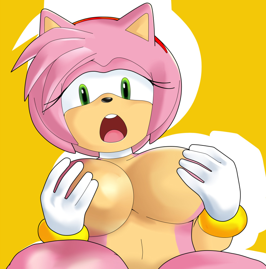 absurd_res aerth amy_rose anthro areola big_breasts breasts eulipotyphlan female green_eyes hedgehog hi_res looking_at_viewer mammal nude open_mouth sega solo sonic_the_hedgehog_(series)