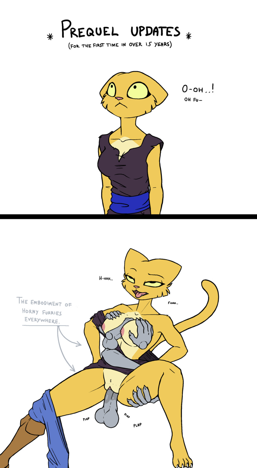 bethesda_softworks breast_grab breast_play breasts clothed clothing comic disembodied_hand disembodied_penis felid female fucked_silly genitals gravyfox group hand_on_breast hi_res instant_loss_2koma katia_managan khajiit male male/female mammal partially_clothed penetration penis prequel_adventure sex text the_elder_scrolls titfuck trio two_panel_image vaginal vaginal_penetration video_games webcomic