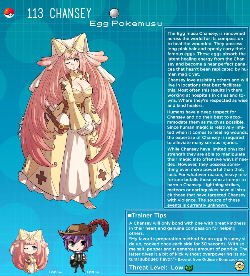 &lt;3 &lt;3_eyes 2022 barefoot big_breasts blue_eyes breasts chansey cleavage clothed clothing dress duo egg english_text feet female hair hat headgear headwear hi_res human humanoid kinkymation long_hair male mammal model_sheet nintendo one_eye_closed pink_hair pok&eacute;ball pok&eacute;mon pok&eacute;mon_(species) pok&eacute;mon_humanoid pok&eacute;morph purple_hair short_hair species_description species_sheet text video_games wall_of_text wink yellow_clothing yellow_dress yellow_eyes