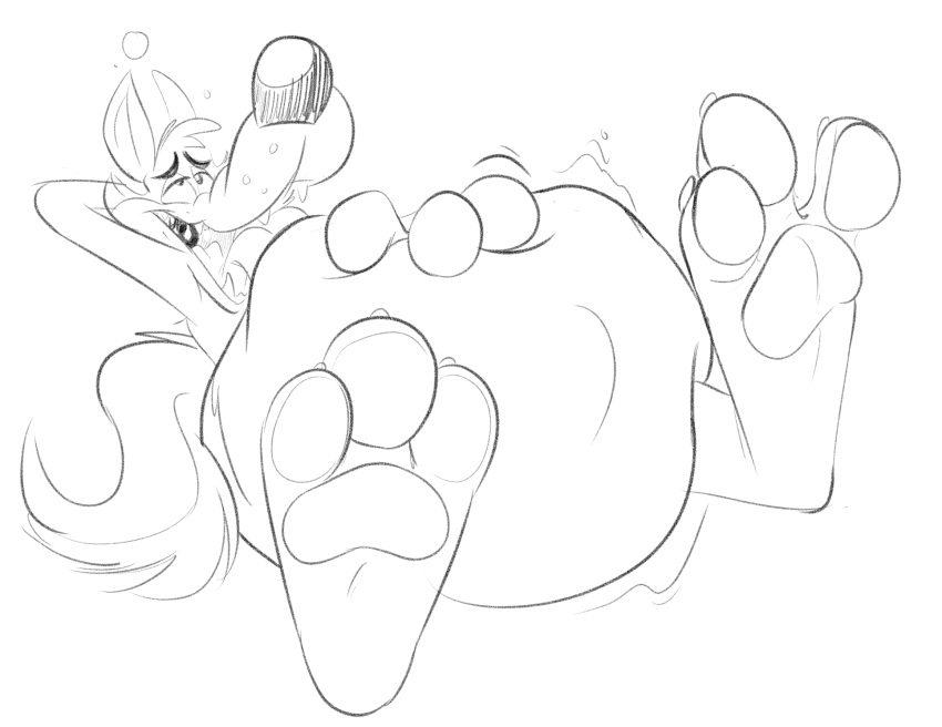 belly big_belly canid canine canis feet hi_res mammal monochrome paws satisfaction satisfied smug stuffing vore wolf