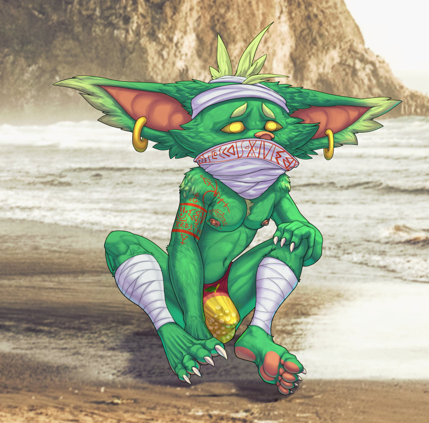 2022 4_fingers 4_toes abs absurd_res amumu_(lol) anthro arm_tattoo athletic athletic_anthro athletic_male bandage bandaged_head bandaged_leg beach belly biceps big_ears blonde_hair body_hair bottomwear bristol bulge cheek_tuft chest_tattoo chest_tuft claws clothed clothed_male clothing colored day digital_drawing_(artwork) digital_media_(artwork) ear_piercing ear_ring ear_tuft eyebrows facial_tuft feet fingers front_view full-length_portrait fur green_arms green_belly green_body green_chest green_ears green_feet green_fingers green_fur green_hands green_legs green_toes hair headgear headwear hi_res hidden_mouth humanoid_hands league_of_legends male male_anthro mammal markings multicolored_bottomwear multicolored_clothing multicolored_speedo multicolored_swimwear mummy navel neck_tuft nipples outside pawpads pecs photo_background piercing pink_inner_ear pink_nipples pink_nose pink_pawpads plantigrade portrait public pupils quads red_bottomwear red_clothing red_speedo red_swimwear red_tattoo ring_piercing riot_games sand seaside shaded shadow short short_anthro short_male sitting sky solo speedo swimwear tattoo toes topless topless_anthro topless_male tribal tribal_tattoo tuft undead video_games water white_bandages white_claws white_clothing white_headwear yellow_body_hair yellow_bottomwear yellow_chest_tuft yellow_clothing yellow_eyes yellow_pupils yellow_speedo yellow_swimwear yellow_tuft yordle