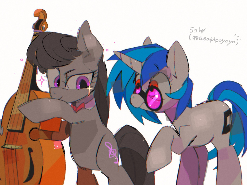 2020 bowed_string_instrument cello cutie_mark digital_media_(artwork) duo earth_pony equid equine eyelashes eyewear feral friendship_is_magic grey_body hasbro hi_res holding_object horn horse mammal musical_instrument my_little_pony octavia_(mlp) poneko-chan pony simple_background string_instrument sunglasses unicorn vinyl_scratch_(mlp) white_background white_body