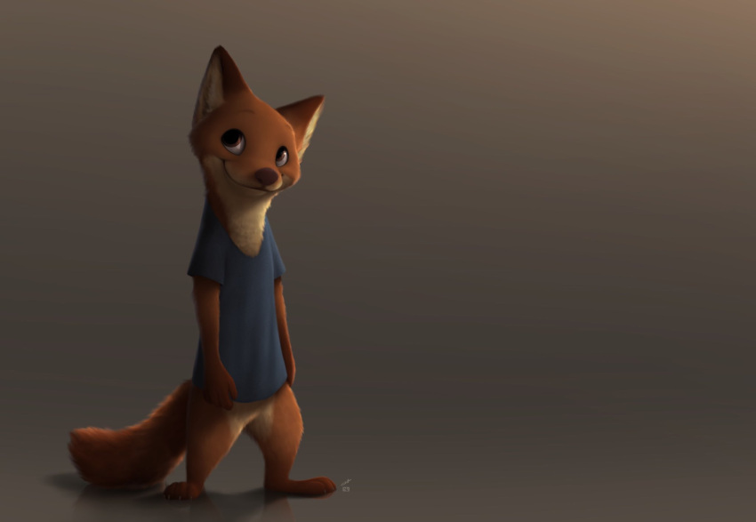 12-9 12-9_(character) anthro barefoot bottomless bottomless_anthro bottomless_male canid canine canis clothed clothing digital_media_(artwork) featureless_crotch feet fox fur hi_res looking_at_viewer male mammal red_fox shirt simple_background smile solo standing topwear