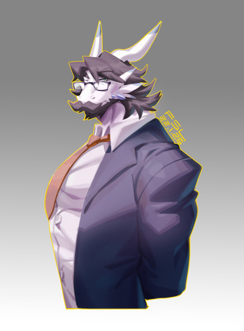 anthro clothing dragon eyewear facial_hair fsl glasses green_eyes hi_res horn looking_at_viewer male mustache necktie scalie shirt suit topwear