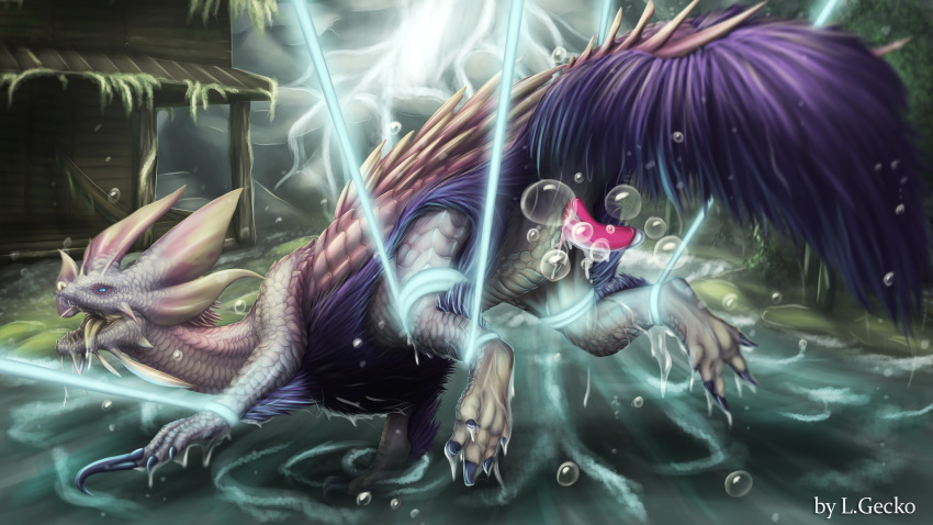 absurd_res ahegao bodily_fluids bound bubble building capcom claws digital_media_(artwork) dragon drooling erection feet feral fur genitals hi_res house l.gecko legs_tied legs_up leviathan_(mh) looking_pleasured male mizutsune monster_hunter open_mouth penile penis pink_penis restraints saliva scales scalie simple_background solo toe_claws tongue tongue_out video_games western_dragon white_body