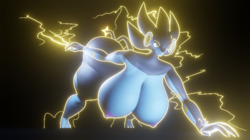 angry_eyes anthro big_breasts big_butt black_body blender_(software) blue_body breasts butt darkdraketom electricity female glowing hanging_breasts hi_res luxray multicolored_body nintendo nipples pink_nipples pok&eacute;mon pok&eacute;mon_(species) simple_background solo thick_thighs two_tone_body video_games yellow_eyes