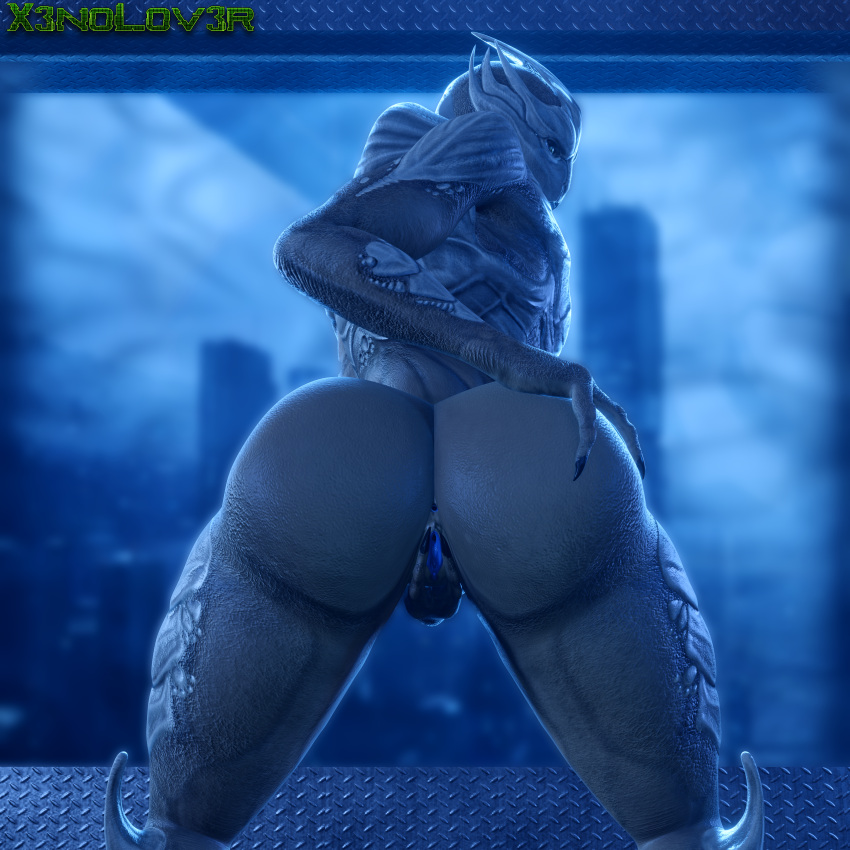 2021 3d_(artwork) absurd_res alien anus big_butt butt claws curvy_figure detailed_background digital_media_(artwork) female flat_chested genitals hi_res huge_filesize humanoid mass_effect nude pussy solo standing thekidxeno thick_thighs turian video_games voluptuous wide_hips