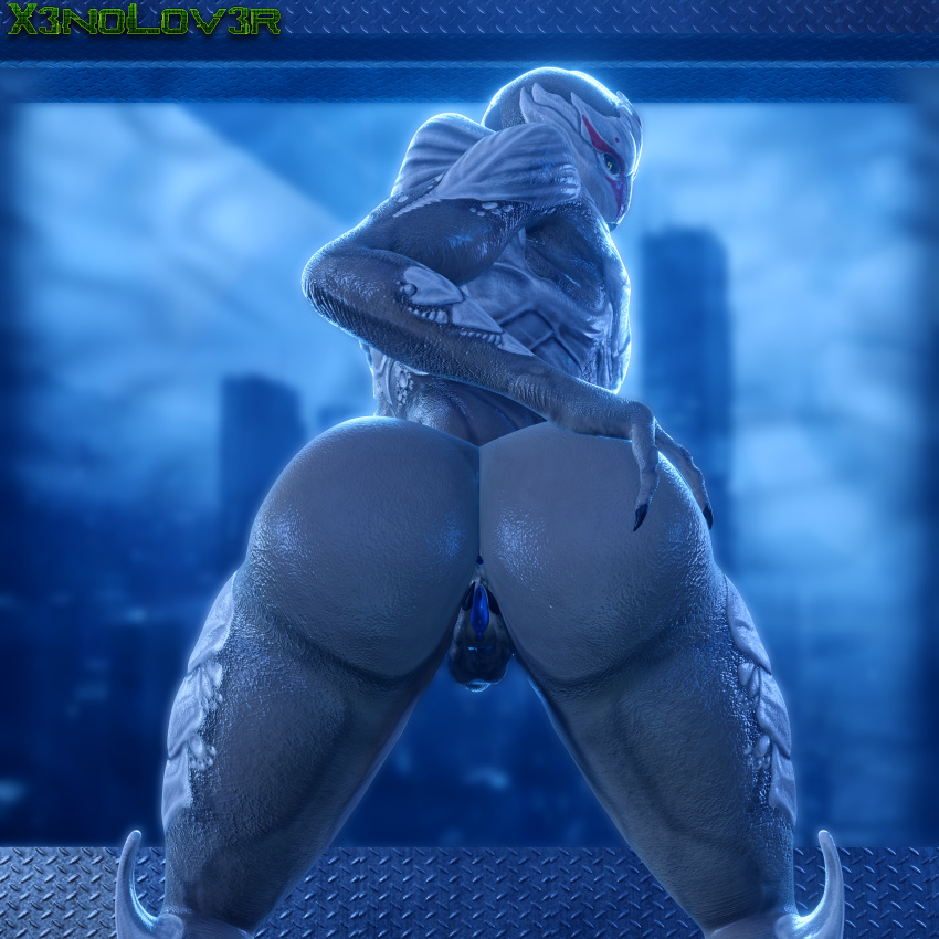 2021 3d_(artwork) absurd_res alien anus big_butt butt claws curvy_figure detailed_background digital_media_(artwork) female flat_chested genitals hi_res huge_filesize humanoid mass_effect nude nyreen_kandros pussy solo standing thekidxeno thick_thighs turian video_games voluptuous wide_hips yellow_eyes