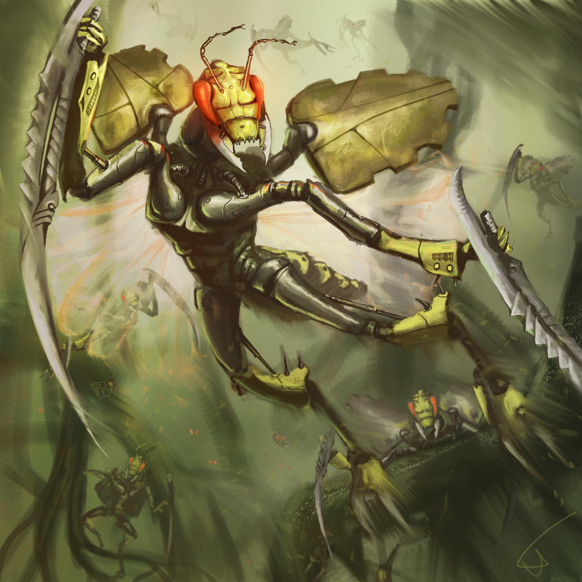 2021 ambiguous_gender antennae_(anatomy) armor arthropod arthropod_abdomen bionicle bitil claws detailed_background digital_drawing_(artwork) digital_media_(artwork) duplication fingers flying group headgear hi_res holding_object holding_weapon humanoid insect insect_wings jungle leg_spikes lego machine makuta mandibles mask melee_weapon metallic_body not_furry open_mouth outside pavelppp plant raptor_claws red_eyes robot sharp_teeth simple_background solo spikes spikes_(anatomy) standing sword teeth toe_claws tree weapon wings