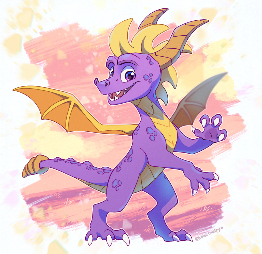 2022 4_toes activision ambiguous_gender claws digital_media_(artwork) dragon feet feral hi_res horn icelectricspyro male membrane_(anatomy) membranous_wings open_mouth purple_eyes scales scalie solo spines spyro spyro_the_dragon teeth toes tongue video_games western_dragon wings