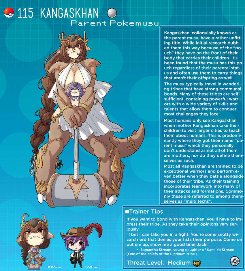 &lt;3 &lt;3_eyes 2022 ambiguous_gender artist_name baby_kangaskhan big_breasts breasts brown_body brown_hair brown_scales chibi clothing comparing english_text fangs female frown group hair hat headgear headwear hi_res huge_breasts human humanoid humanoid_pointy_ears kangaskhan kinkymation long_hair mace male mammal melee_weapon model_sheet muscular muscular_female muscular_humanoid muscular_legs nintendo pok&eacute;ball pok&eacute;mon pok&eacute;mon_(species) pok&eacute;mon_humanoid pok&eacute;morph pouch_(anatomy) purple_body purple_hair purple_scales red_eyes scales smile species_description species_sheet spiked_tail spikes spikes_(anatomy) text thick_thighs video_games wall_of_text weapon yellow_eyes