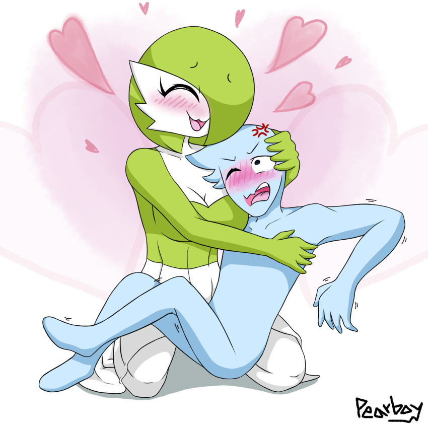 &lt;3 1:1 2021 :3 blush blush_lines breasts cleavage clothed clothing cross-popping_vein cuddling duo embarrassed embrace eyes_closed female gardevoir hand_on_head happy hi_res hug humanoid kneeling male medium_breasts nintendo not_furry pearboy-ooh pearboy_(oc) pok&eacute;mon pok&eacute;mon_(species) sierra_(pearboy-ooh) simple_background video_games white_background